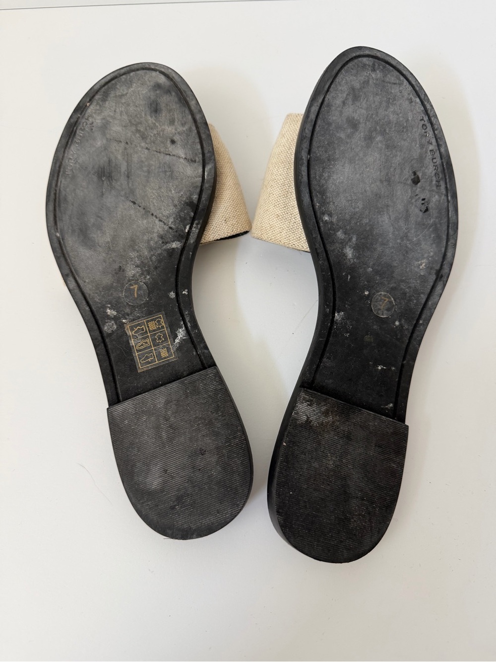 Tory Burch 10mm Ines Embellished Linen Slides in Neutral, Size 7 - Picture 8 of 9